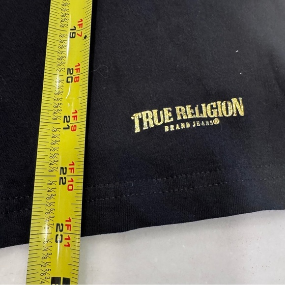 True Religion BLACK with Gold Foil Logo Soft Cotton T-Shirt Unisex size S - Picture 8 of 9